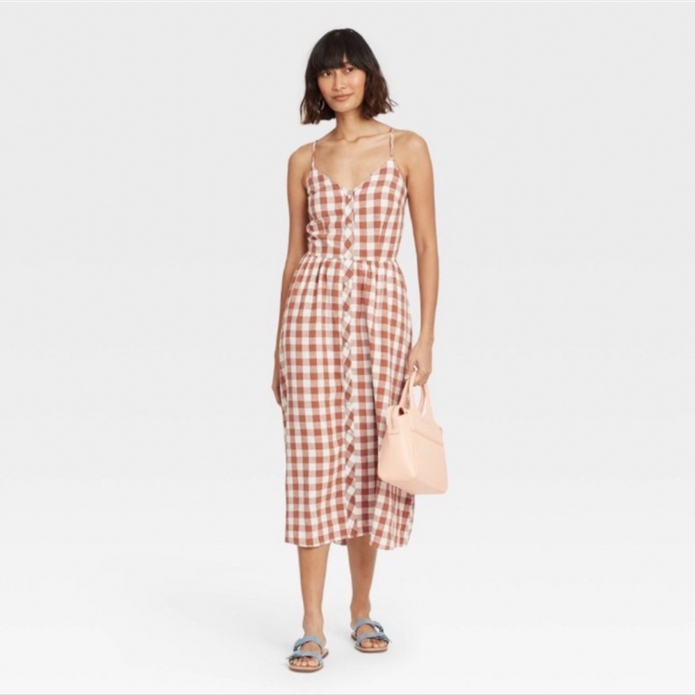 Brown and White Gingham Summer Dress